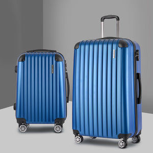 Wanderlite 2pc Luggage Trolley | Travel Set | Suitcase | Carry On | TSA | Hard Case | Lightweight | Blue