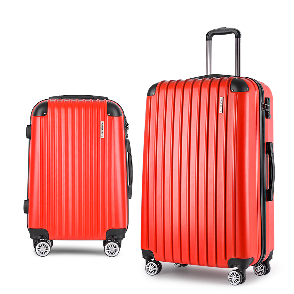 Wanderlite 2pc Luggage Trolley | Travel Set | Suitcase | Carry On | TSA | Hard Case | Lightweight | Red