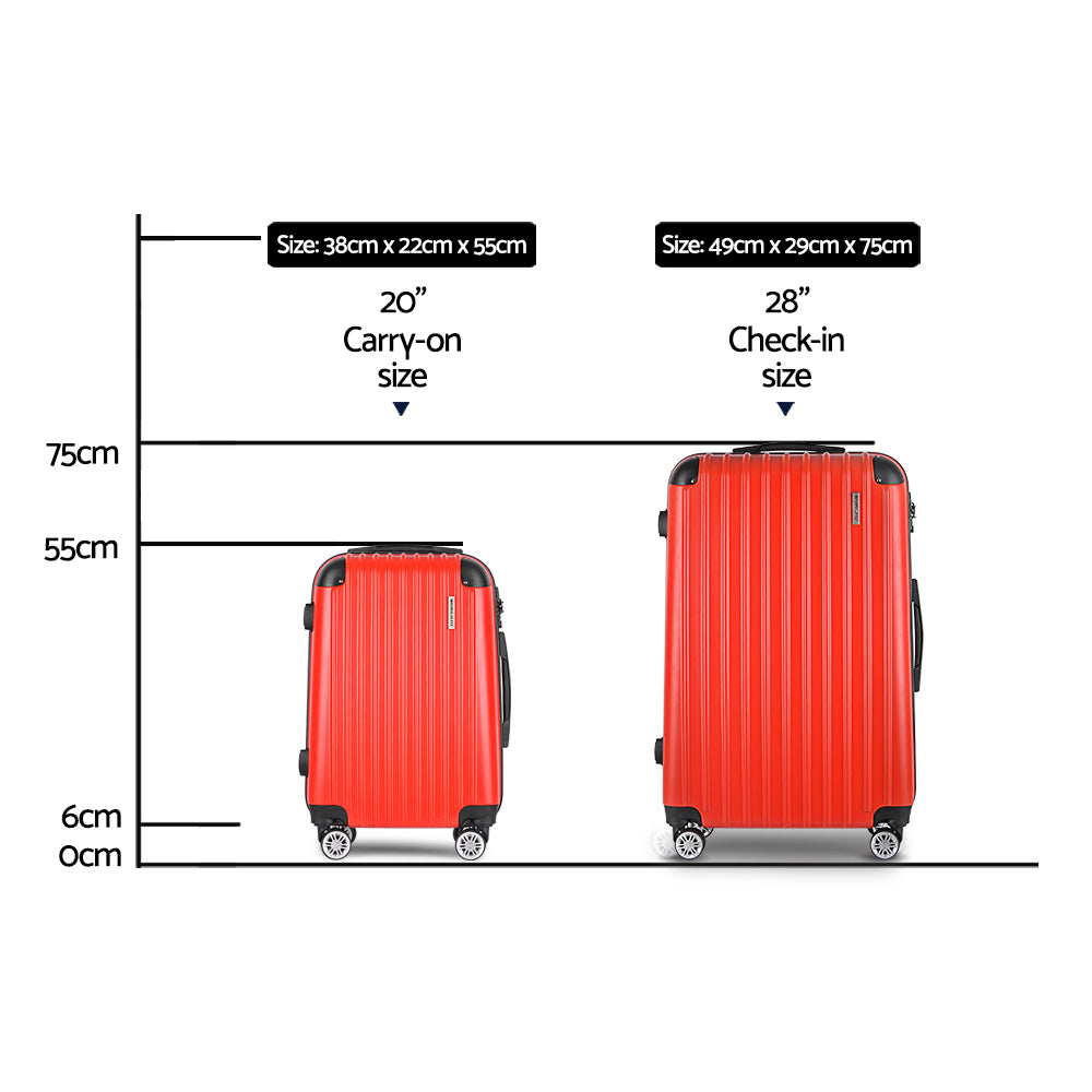 Wanderlite 2pc Luggage Trolley | Travel Set | Suitcase | Carry On | TSA | Hard Case | Lightweight | Red