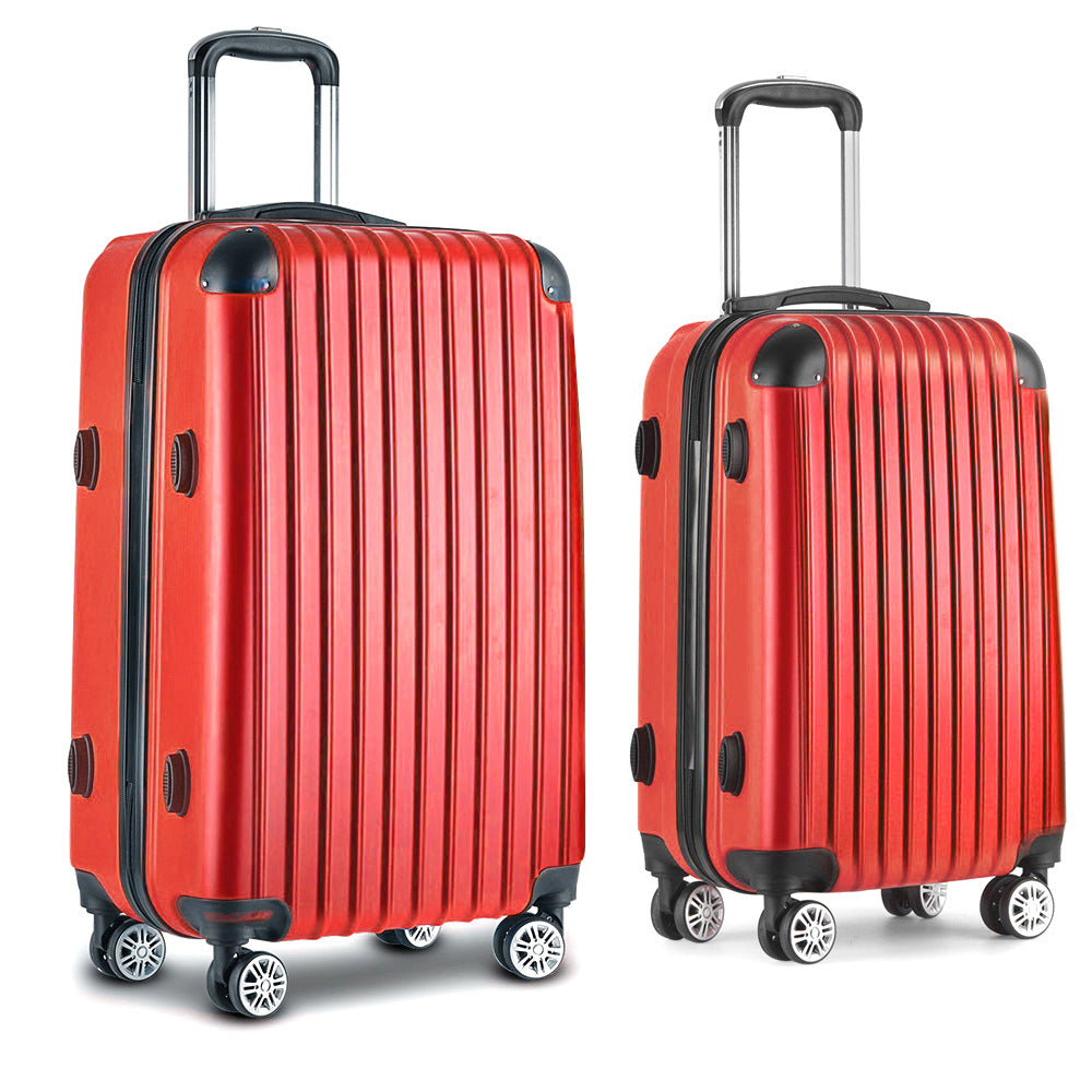 Wanderlite 2pc Luggage Trolley | Travel Set | Suitcase | Carry On | TSA | Hard Case | Lightweight | Red