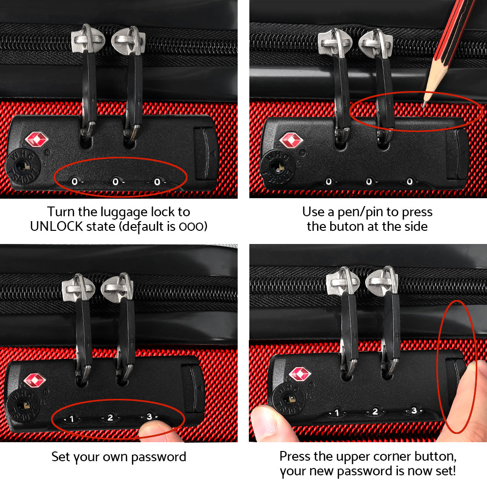 Wanderlite 2pc Luggage Trolley | Travel Set | Suitcase | Carry On | TSA | Hard Case | Lightweight | Red