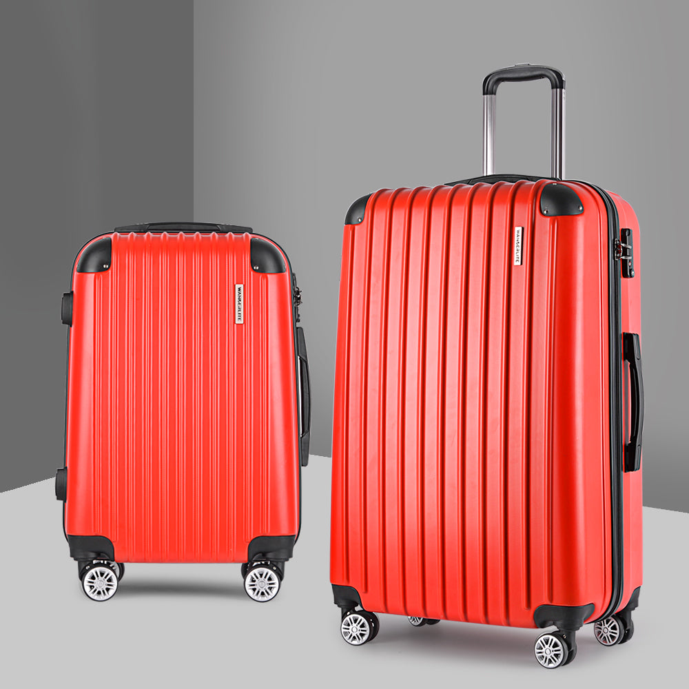 Wanderlite 2pc Luggage Trolley | Travel Set | Suitcase | Carry On | TSA | Hard Case | Lightweight | Red