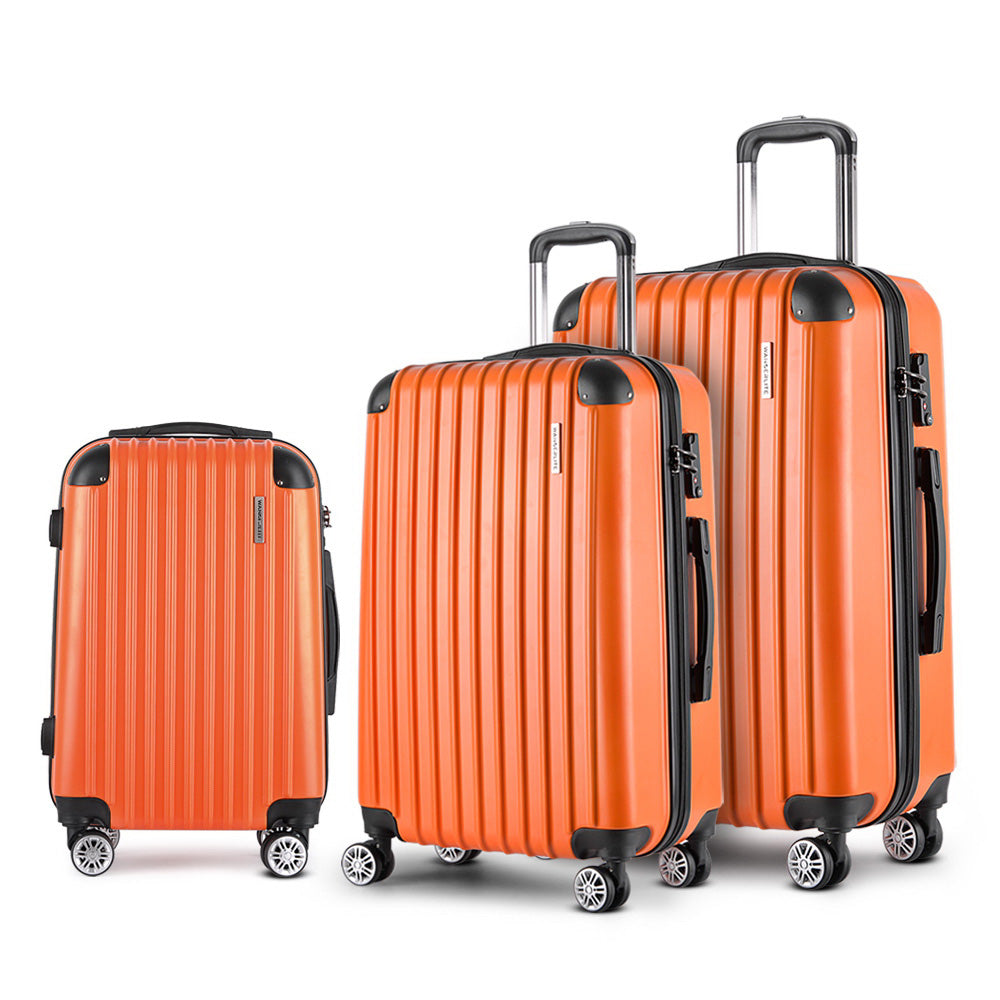 Wanderlite 3pc Luggage Trolley | Travel Set | Suitcase | Carry On | TSA Lock | Hard Case | Lightweight | Orange