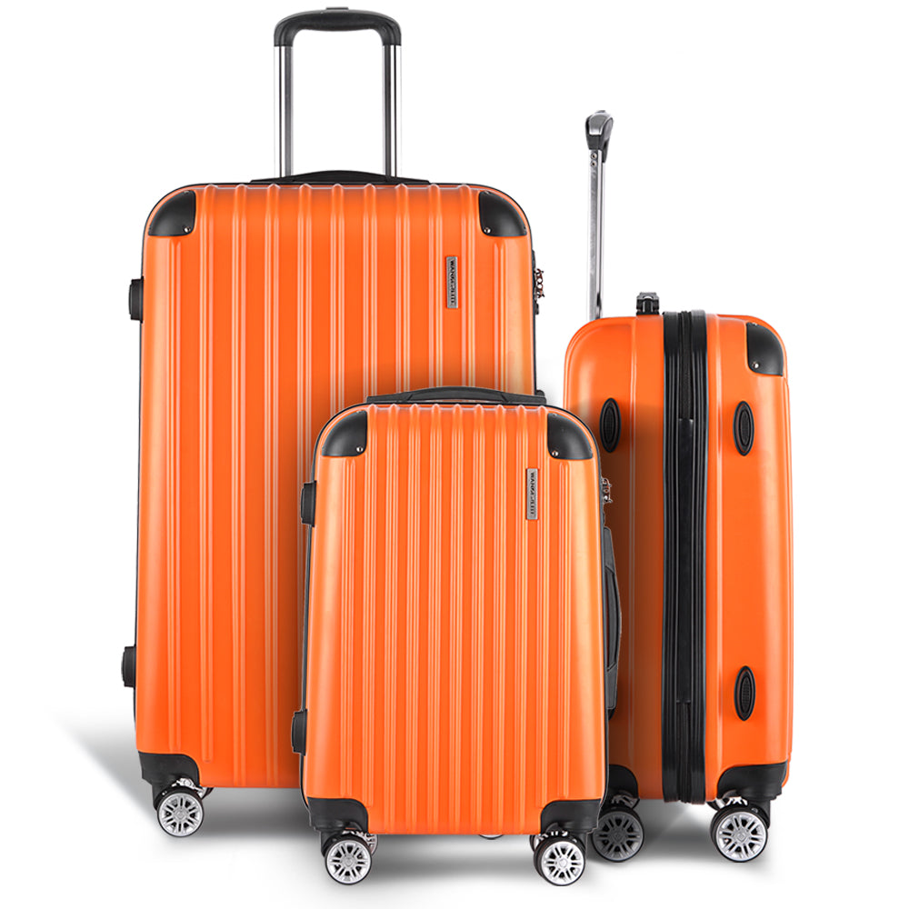 Wanderlite 3pc Luggage Trolley | Travel Set | Suitcase | Carry On | TSA Lock | Hard Case | Lightweight | Orange