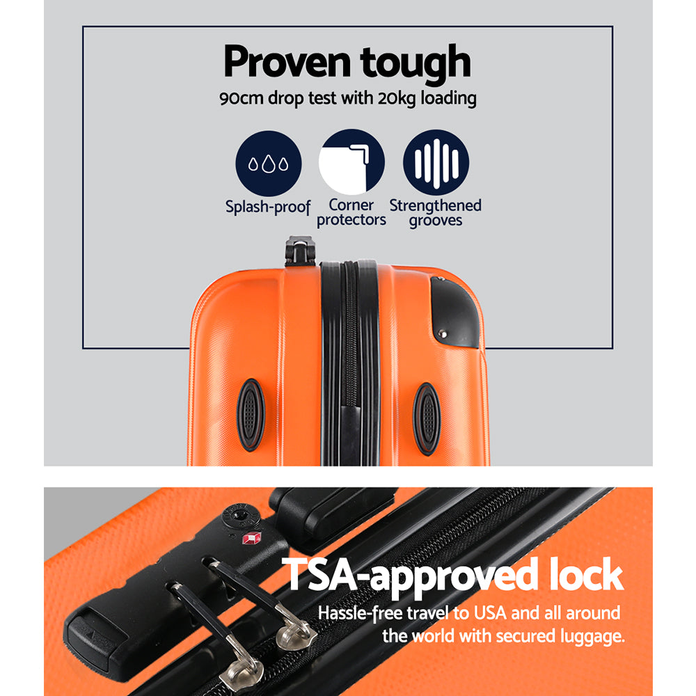Wanderlite 3pc Luggage Trolley | Travel Set | Suitcase | Carry On | TSA Lock | Hard Case | Lightweight | Orange