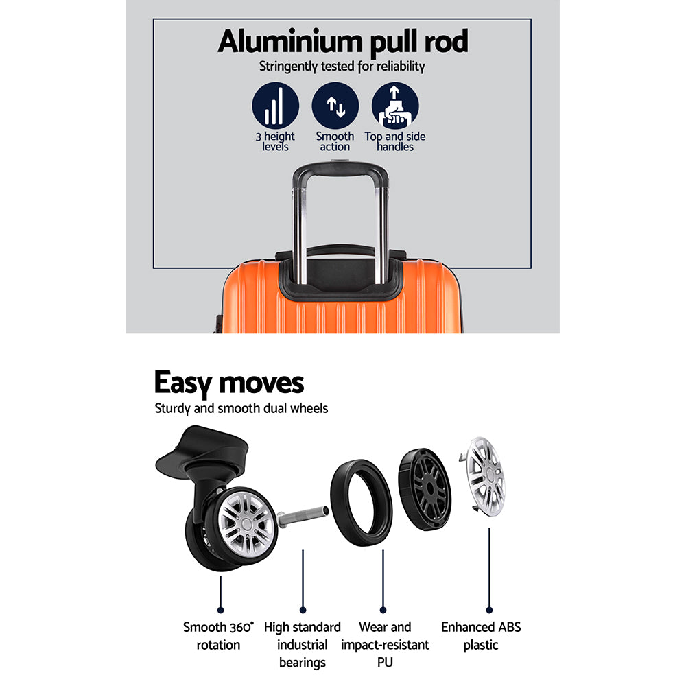 Wanderlite 3pc Luggage Trolley | Travel Set | Suitcase | Carry On | TSA Lock | Hard Case | Lightweight | Orange