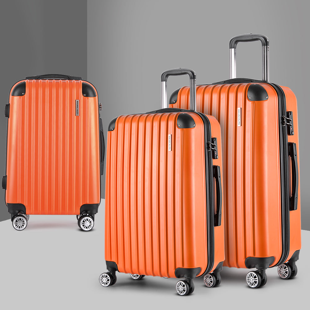Wanderlite 3pc Luggage Trolley | Travel Set | Suitcase | Carry On | TSA Lock | Hard Case | Lightweight | Orange