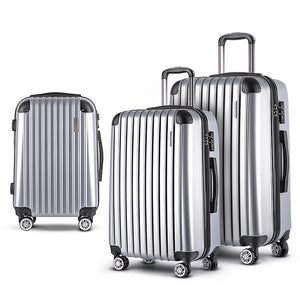 Wanderlite 3pc Luggage Trolley | Travel Set | Suitcase | Carry On | TSA Lock | Hard Case | Lightweight | Silver