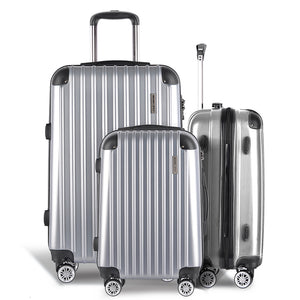 Wanderlite 3pc Luggage Trolley | Travel Set | Suitcase | Carry On | TSA Lock | Hard Case | Lightweight | Silver