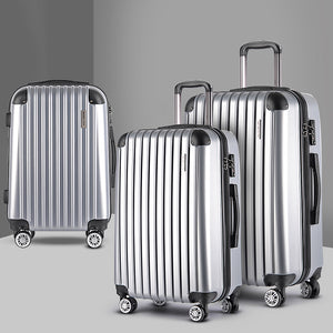 Wanderlite 3pc Luggage Trolley | Travel Set | Suitcase | Carry On | TSA Lock | Hard Case | Lightweight | Silver