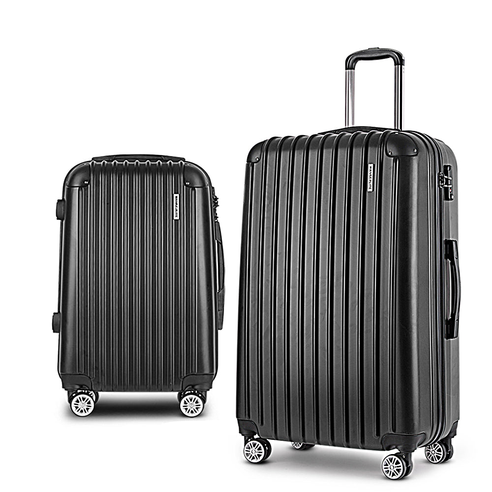Wanderlite 2pcs Luggage Trolley Set | Travel Suitcase | Carry On | Hard Case | Lightweight | Black