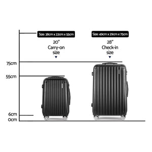 Wanderlite 2pcs Luggage Trolley Set | Travel Suitcase | Carry On | Hard Case | Lightweight | Black
