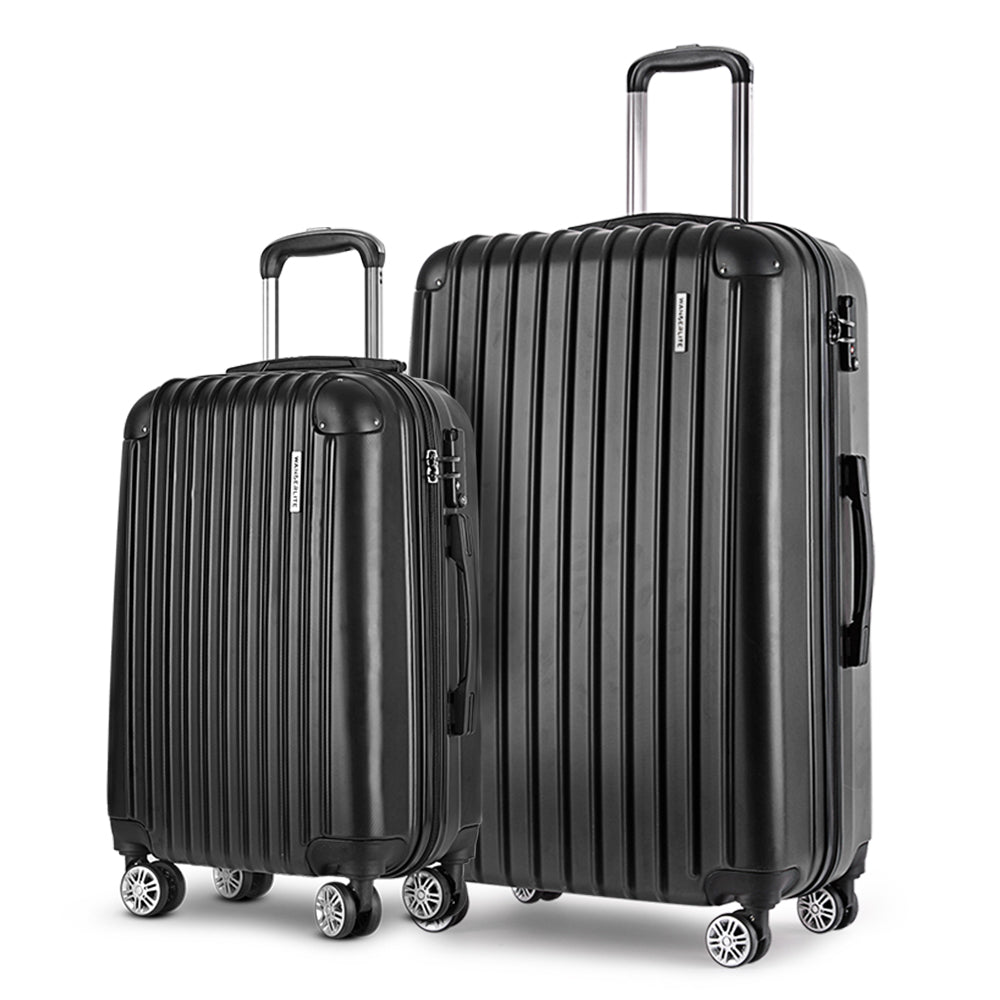 Wanderlite 2pcs Luggage Trolley Set | Travel Suitcase | Carry On | Hard Case | Lightweight | Black