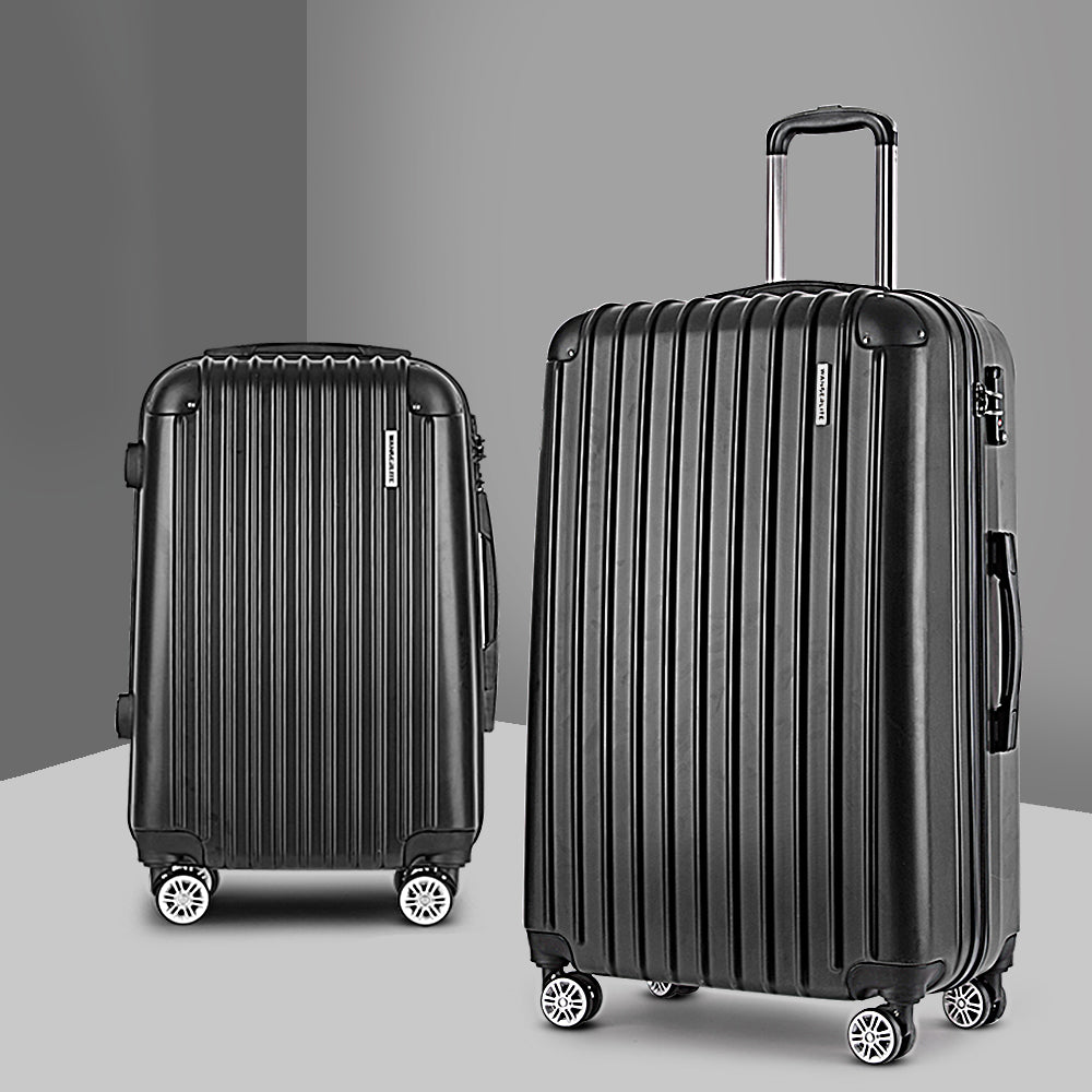 Wanderlite 2pcs Luggage Trolley Set | Travel Suitcase | Carry On | Hard Case | Lightweight | Black