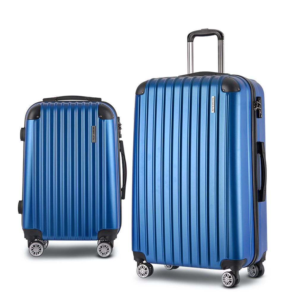 Wanderlite 2pcs Luggage Trolley Set | Travel Suitcase | Carry On | Hard Case | Lightweight | Blue