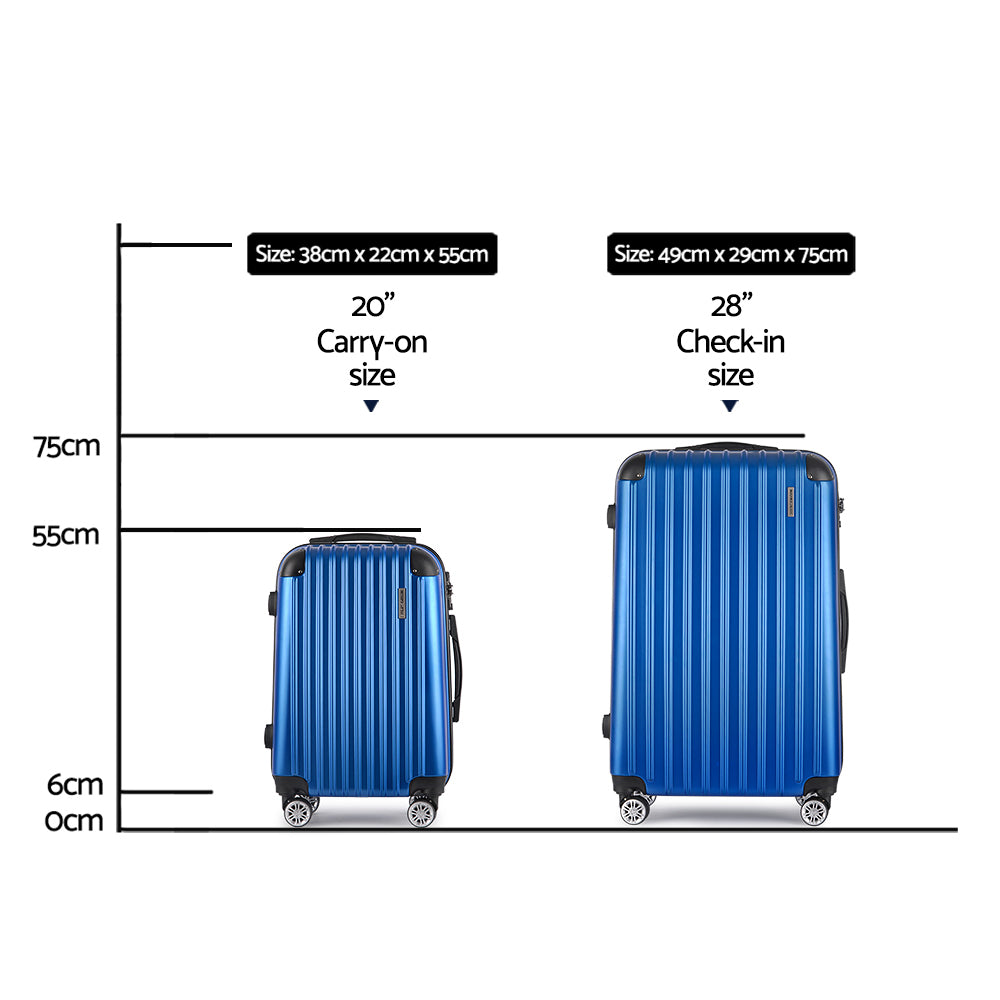 Wanderlite 2pcs Luggage Trolley Set | Travel Suitcase | Carry On | Hard Case | Lightweight | Blue