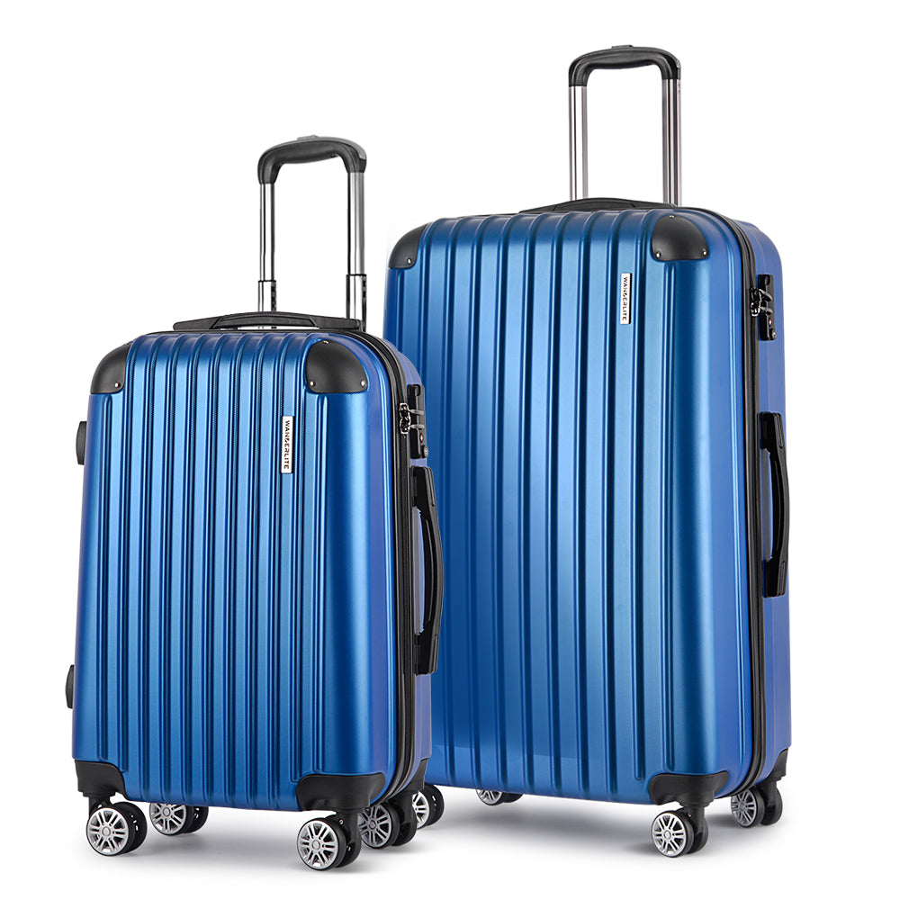 Wanderlite 2pcs Luggage Trolley Set | Travel Suitcase | Carry On | Hard Case | Lightweight | Blue