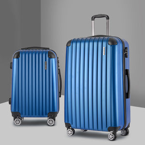 Wanderlite 2pcs Luggage Trolley Set | Travel Suitcase | Carry On | Hard Case | Lightweight | Blue