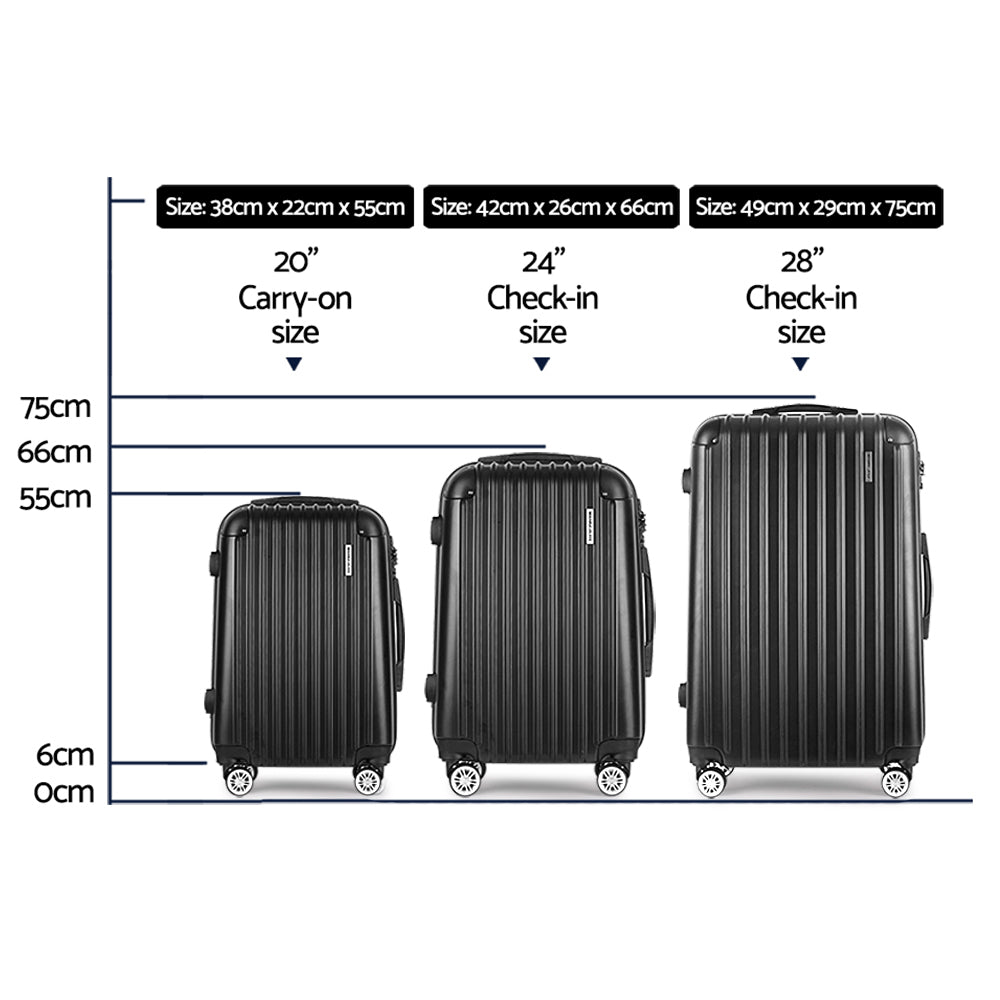 Wanderlite Luggage Set | 3pc | 20" 24" 28" | Suitcase | Hardcase Trolley | Travel | Black