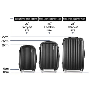 Wanderlite Luggage Set | 3pc | 20" 24" 28" | Suitcase | Hardcase Trolley | Travel | Black