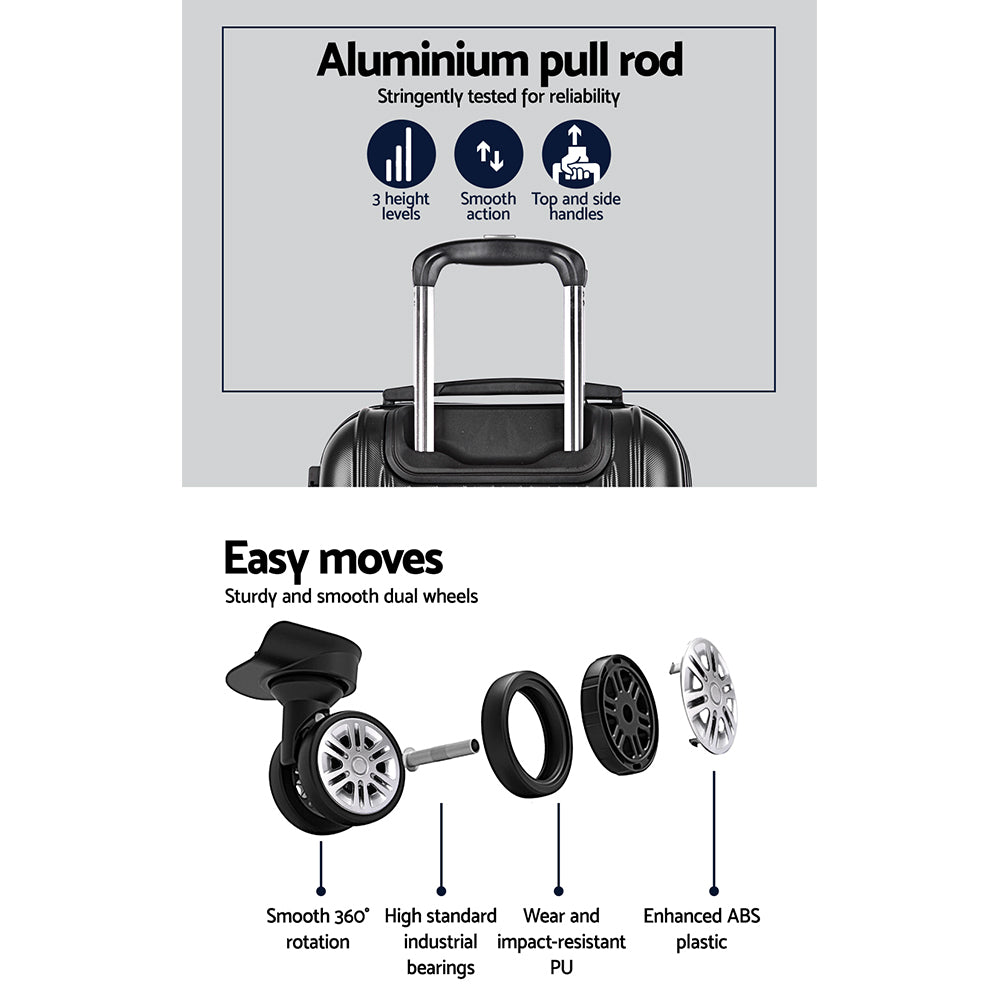 Wanderlite Luggage Set | 3pc | 20" 24" 28" | Suitcase | Hardcase Trolley | Travel | Black
