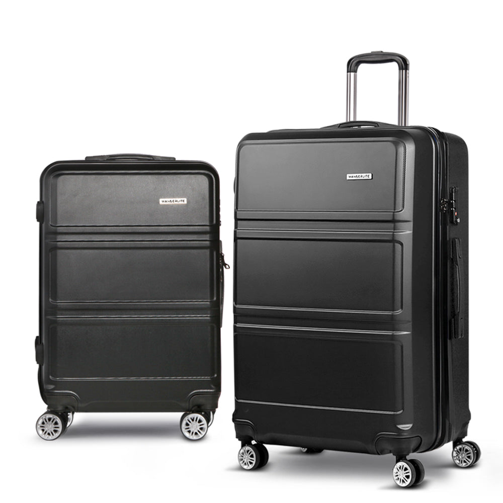 Wanderlite 2pc Luggage Trolley Set | Suitcase Travel | TSA | Carry On | Hard Case | Lightweight | Black