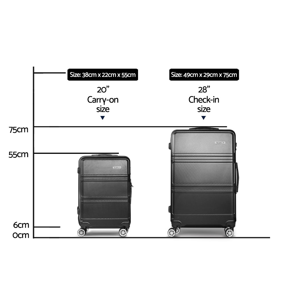 Wanderlite 2pc Luggage Trolley Set | Suitcase Travel | TSA | Carry On | Hard Case | Lightweight | Black