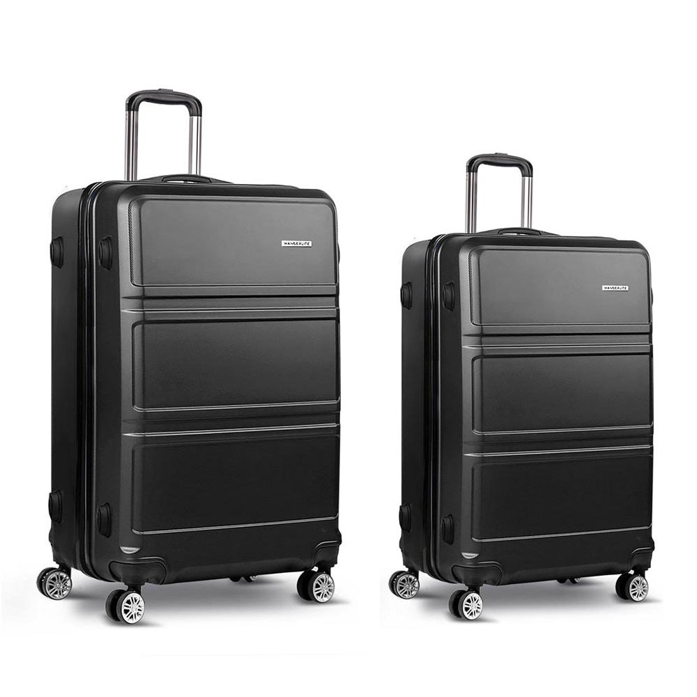 Wanderlite 2pc Luggage Trolley Set | Suitcase Travel | TSA | Carry On | Hard Case | Lightweight | Black
