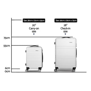 Wanderlite 2pc Luggage Trolley Set | Suitcase Travel | TSA | Carry On | Hard Case | Lightweight | White