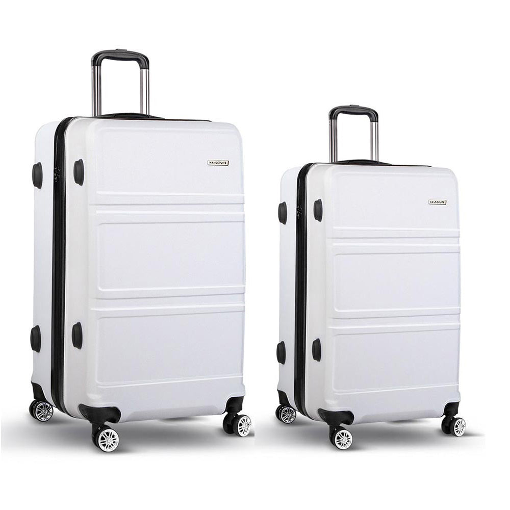 Wanderlite 2pc Luggage Trolley Set | Suitcase Travel | TSA | Carry On | Hard Case | Lightweight | White