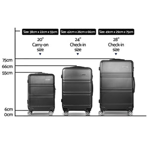 Wanderlite 3pc Luggage Trolley Set | Suitcase Travel | TSA Carry On | Hard Case | Lightweight | Black