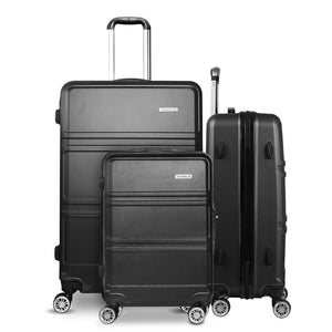 Wanderlite 3pc Luggage Trolley Set | Suitcase Travel | TSA Carry On | Hard Case | Lightweight | Black