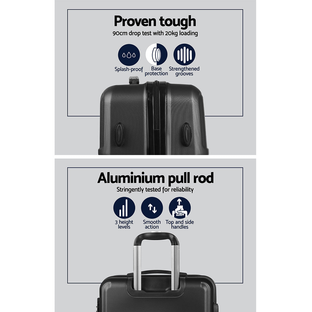 Wanderlite 3pc Luggage Trolley Set | Suitcase Travel | TSA Carry On | Hard Case | Lightweight | Black