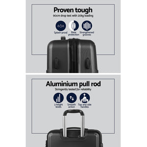 Wanderlite 3pc Luggage Trolley Set | Suitcase Travel | TSA Carry On | Hard Case | Lightweight | Black