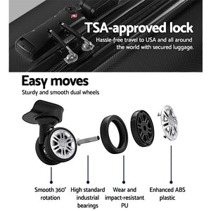 Wanderlite 3pc Luggage Trolley Set | Suitcase Travel | TSA Carry On | Hard Case | Lightweight | Black