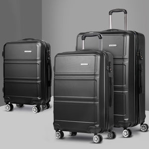 Wanderlite 3pc Luggage Trolley Set | Suitcase Travel | TSA Carry On | Hard Case | Lightweight | Black