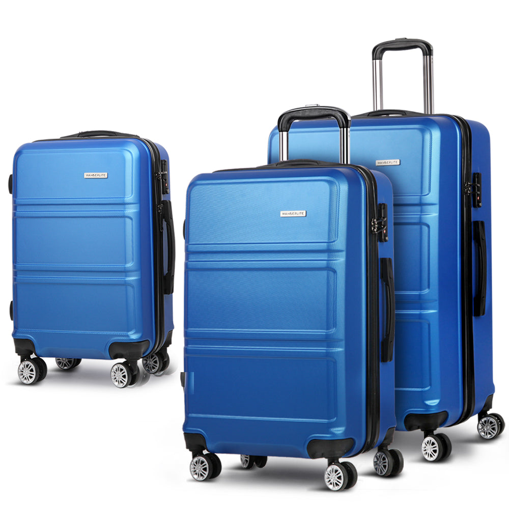 Wanderlite 3pc Luggage Trolley Set | Suitcase Travel | TSA Carry On | Hard Case | Lightweight | Blue