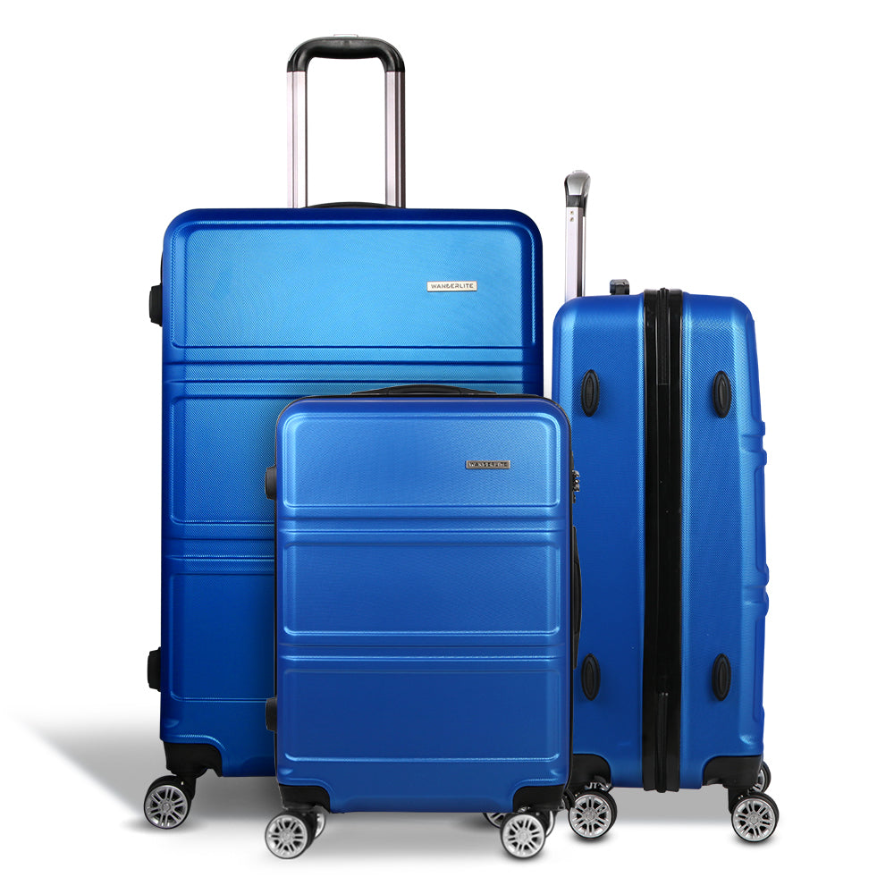 Wanderlite 3pc Luggage Trolley Set | Suitcase Travel | TSA Carry On | Hard Case | Lightweight | Blue