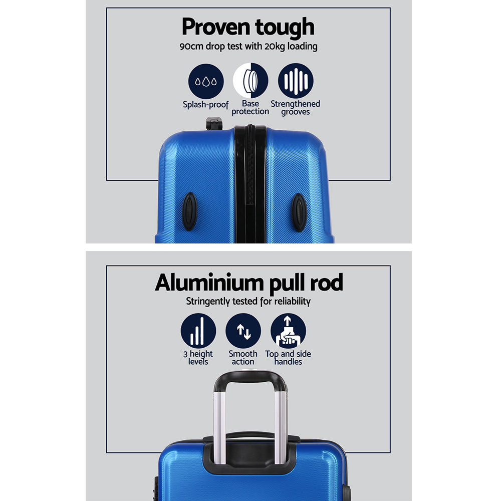 Wanderlite 3pc Luggage Trolley Set | Suitcase Travel | TSA Carry On | Hard Case | Lightweight | Blue