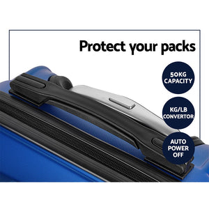 Wanderlite 3pc Luggage Trolley Set | Suitcase Travel | TSA Carry On | Hard Case | Lightweight | Blue