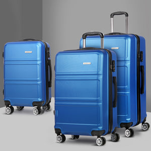 Wanderlite 3pc Luggage Trolley Set | Suitcase Travel | TSA Carry On | Hard Case | Lightweight | Blue
