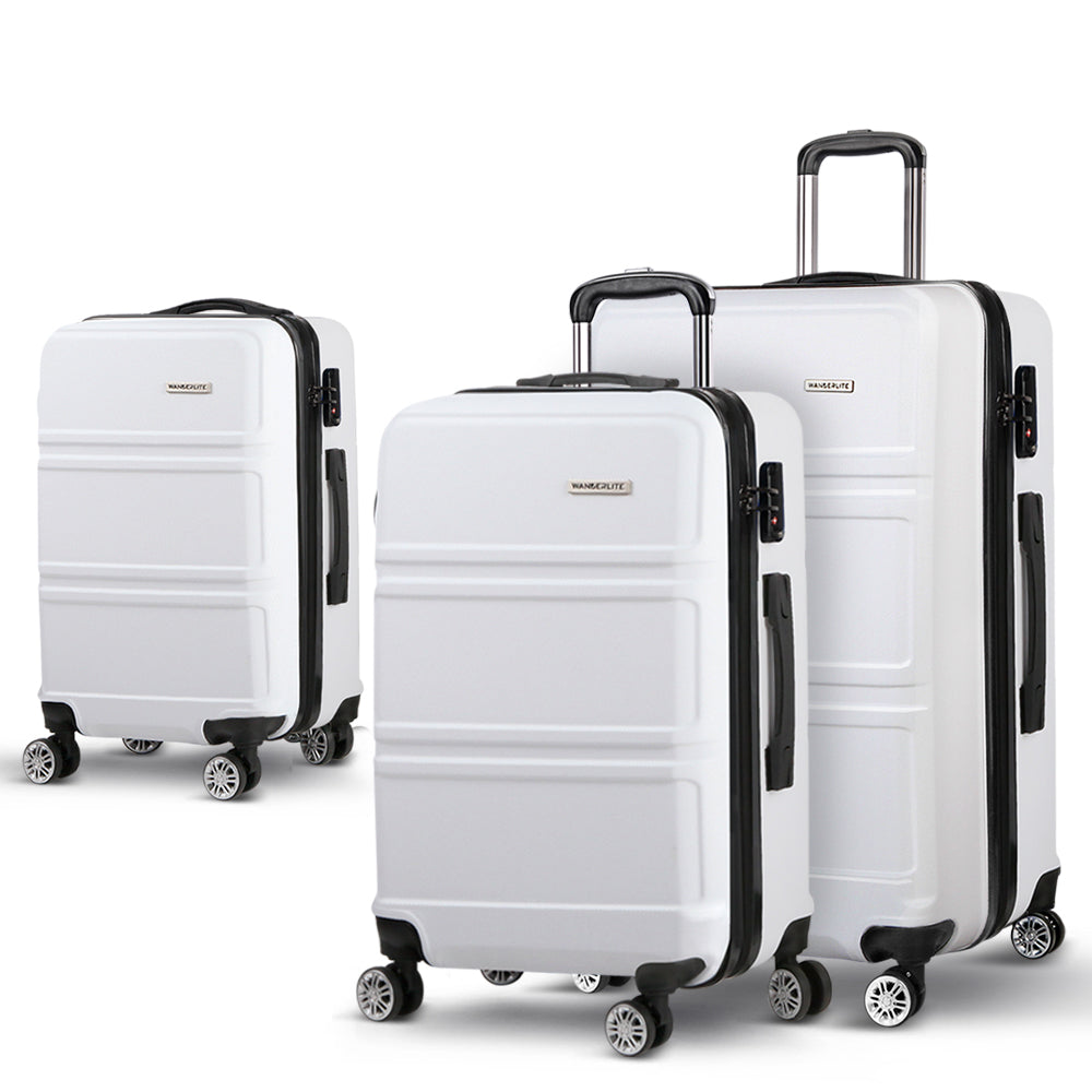 Wanderlite 3pc Luggage Trolley Set | Suitcase Travel | TSA Carry On | Hard Case | Lightweight | White