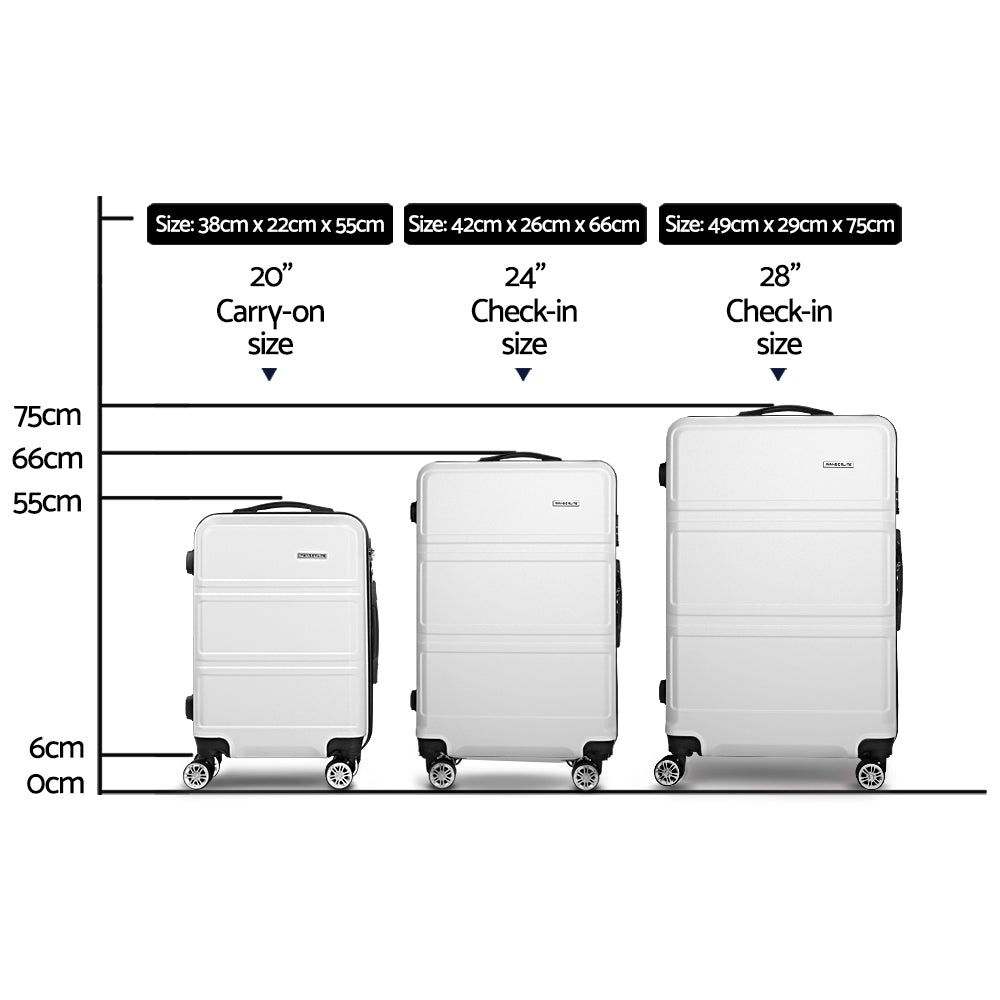 Wanderlite 3pc Luggage Trolley Set | Suitcase Travel | TSA Carry On | Hard Case | Lightweight | White