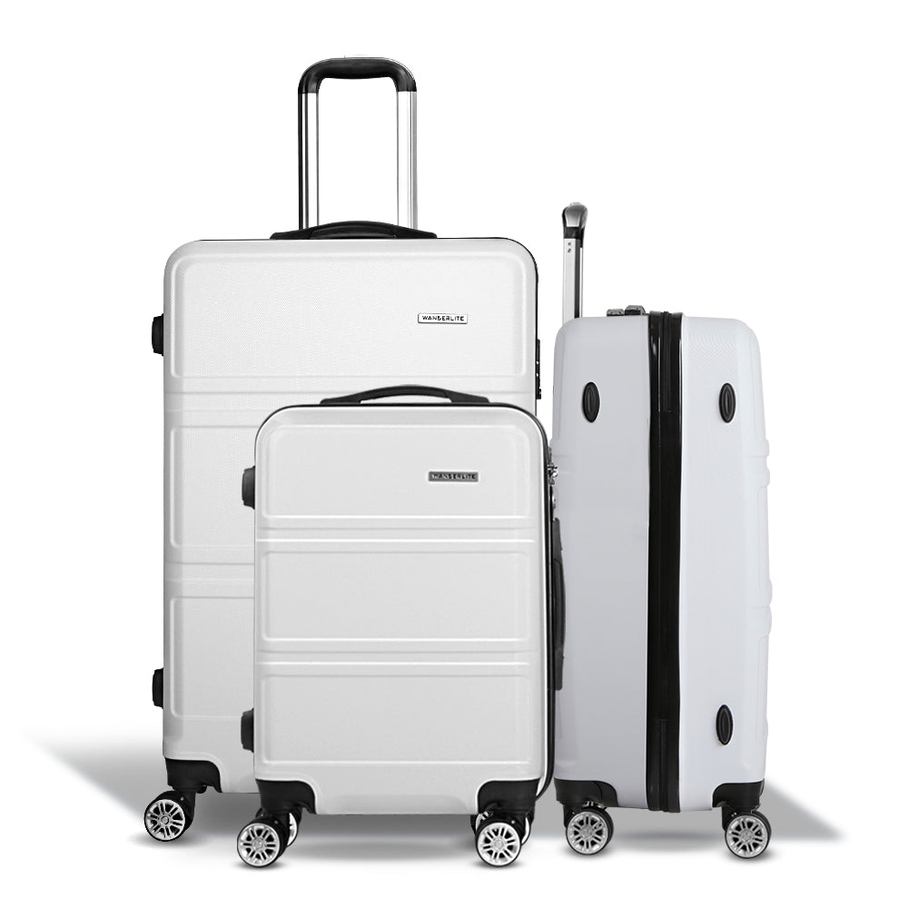 Wanderlite 3pc Luggage Trolley Set | Suitcase Travel | TSA Carry On | Hard Case | Lightweight | White