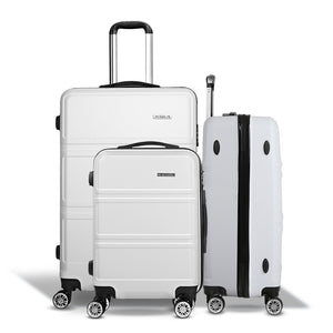 Wanderlite 3pc Luggage Trolley Set | Suitcase Travel | TSA Carry On | Hard Case | Lightweight | White