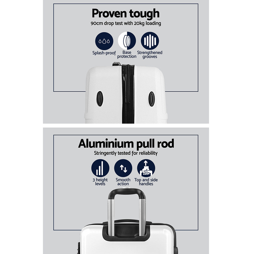 Wanderlite 3pc Luggage Trolley Set | Suitcase Travel | TSA Carry On | Hard Case | Lightweight | White