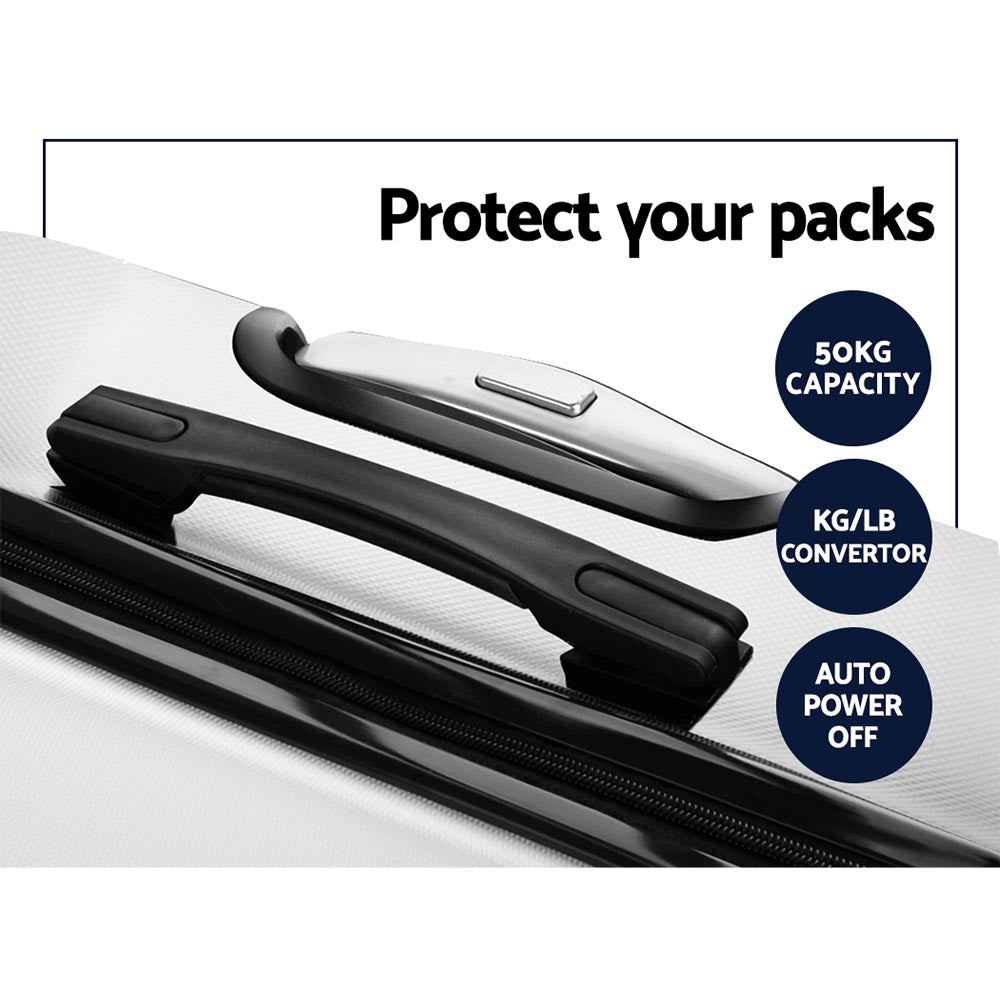 Wanderlite 3pc Luggage Trolley Set | Suitcase Travel | TSA Carry On | Hard Case | Lightweight | White