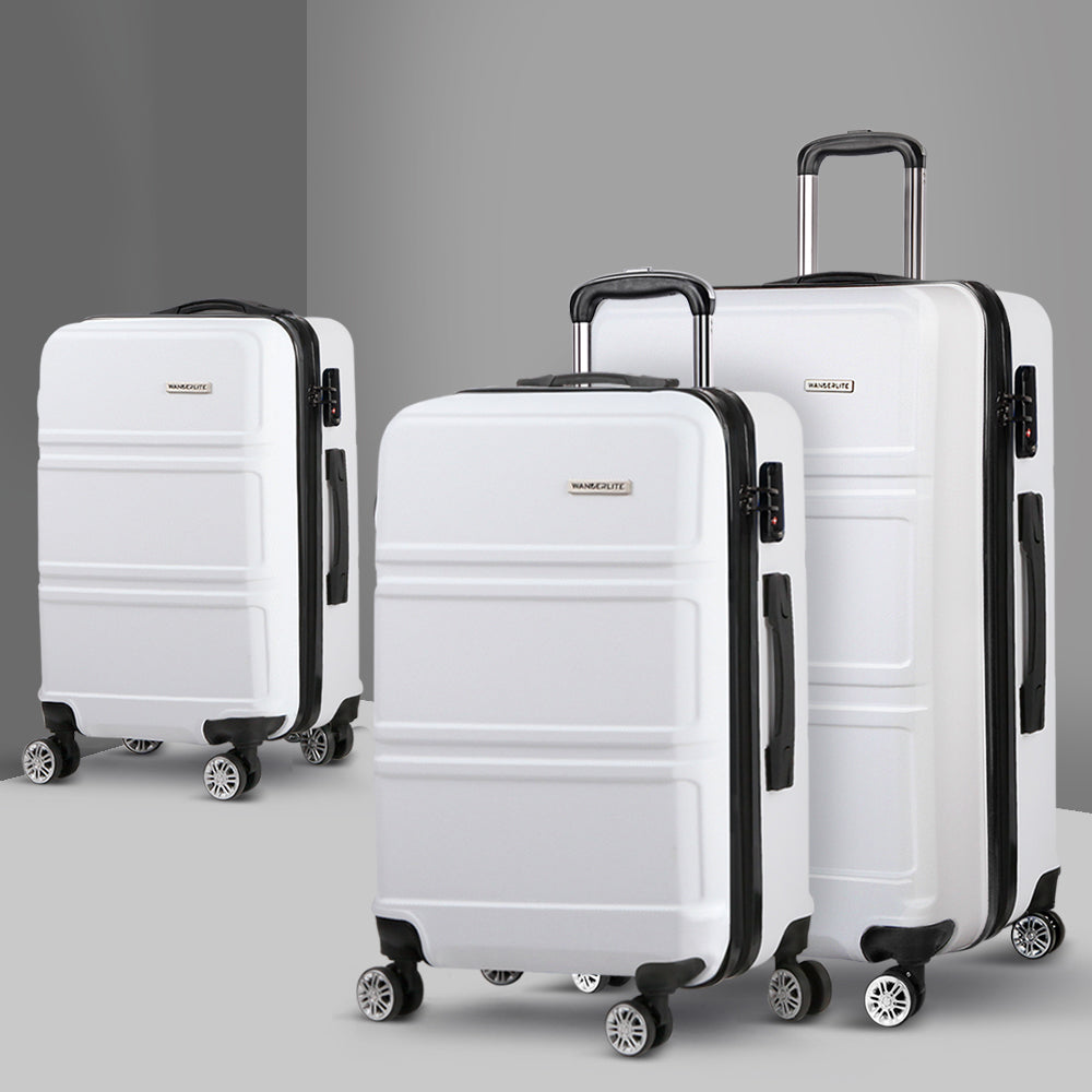 Wanderlite 3pc Luggage Trolley Set | Suitcase Travel | TSA Carry On | Hard Case | Lightweight | White