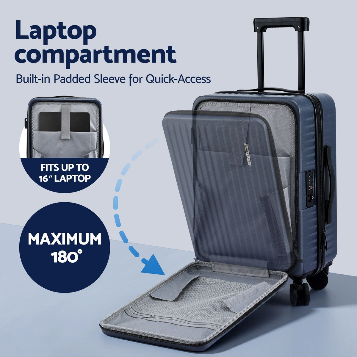 Carry On Suitcase | 20" | Front Pocket | Dual TSA Locks | Navy