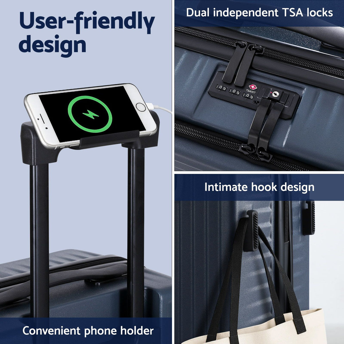 Carry On Suitcase | 20" | Front Pocket | Dual TSA Locks | Navy